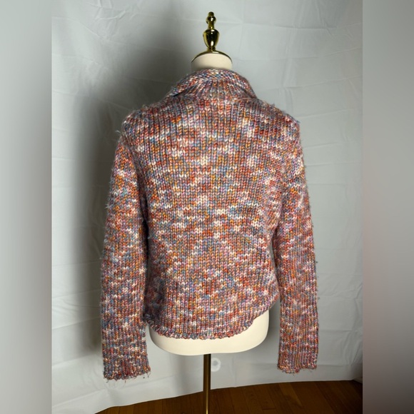 Sigrid Olsen Pink and Blue Cardigan Sweater with Zip-Up Collar - Picture 2 of 7